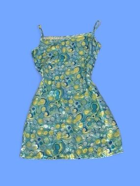 Sleeveless Aqua & Green Print Summer Dress